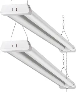 4FT Linkable LED Shop Light for Garages, 42W 4800LM 5000K Daylight Led Shop Lights, Ceiling Light with Pull Chain (ON/Off), Linear Worklight Fixture with Plug, 2 Pack