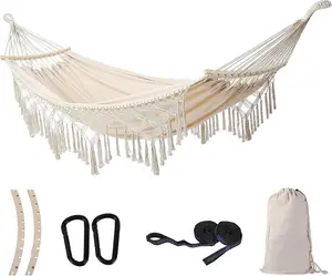 Double Macrame Hammock Hanging Swing, 500lbs Max Capacity, Beige, for Indoor & Outdoor Patio Use (Home Improvement Garden Decor)