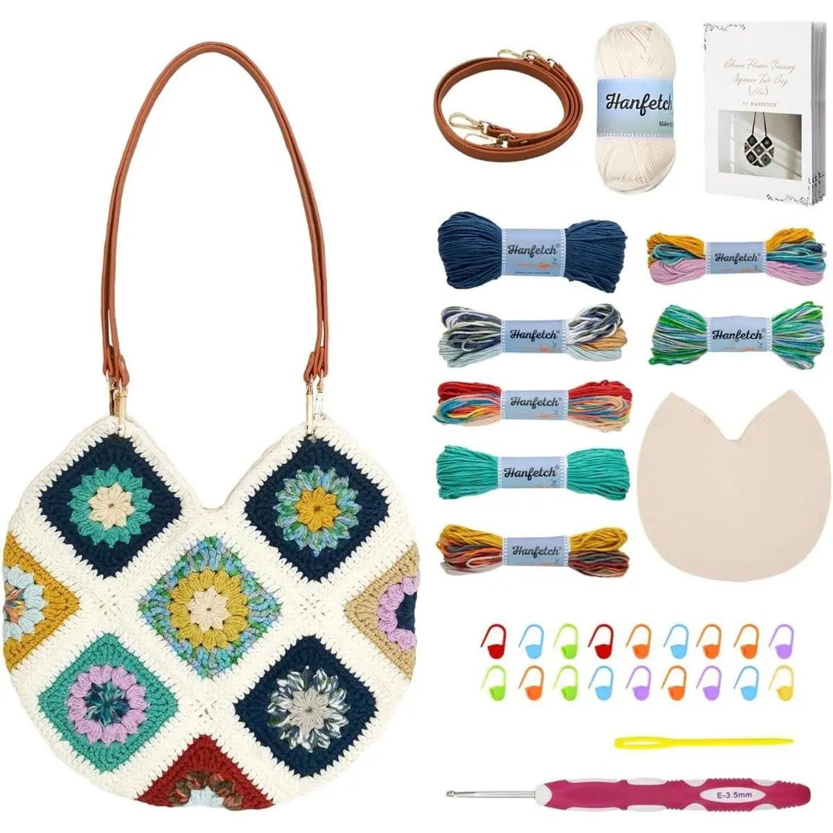 Crochet Kit for Advanced or Intermediate Beginner, Step by Step Video Tutorial and Detailed Guide Instruction DIY Craft Supplies for Adult and Kid with Complete Kit for Granny Square Tote Bag