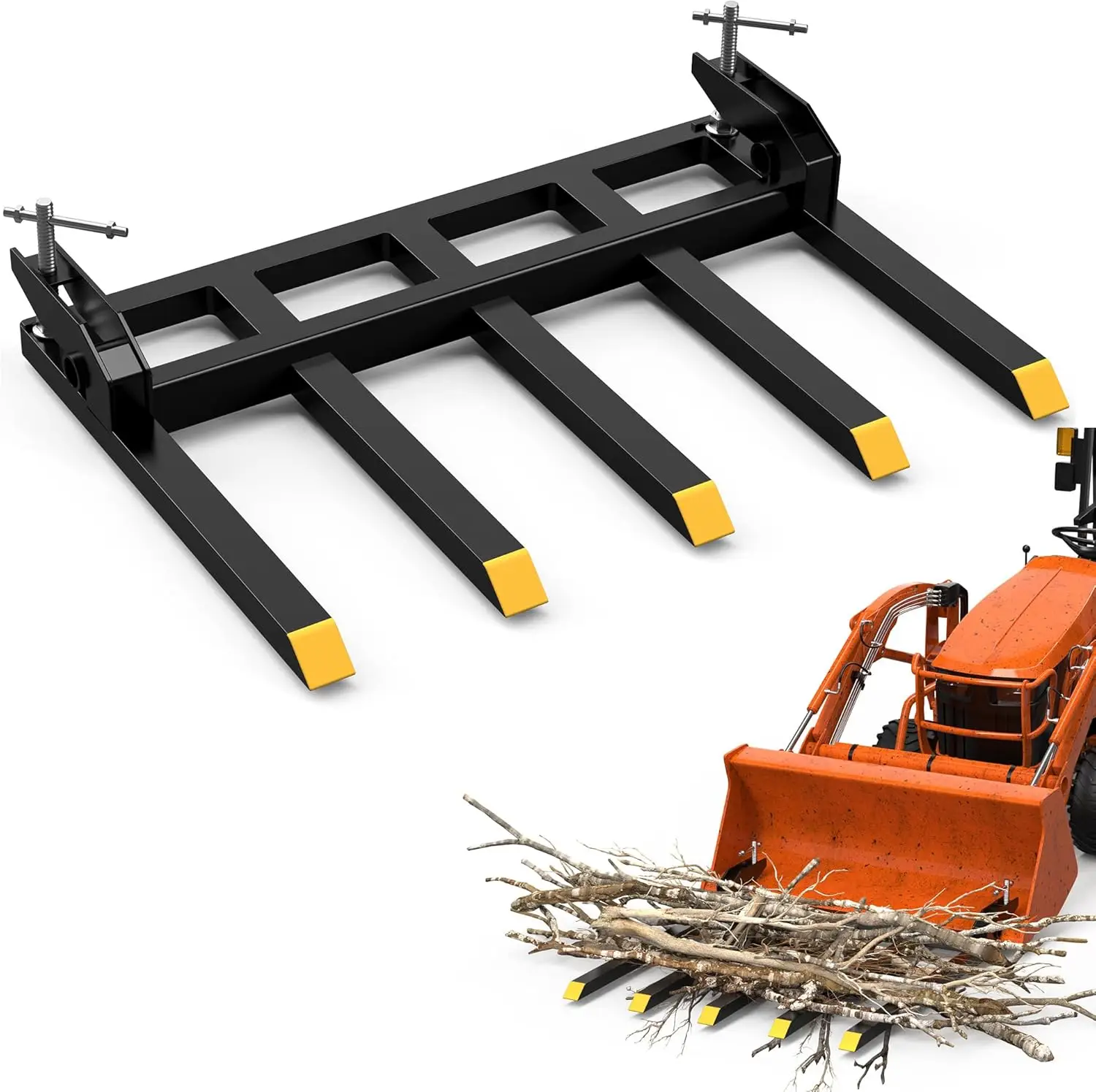 YITAMOTOR Clamp on Debris Forks - 48" 2500LBS Heavy Duty Quick Attach Tractor Bucket Pallet Forks with Helical Screw Design for Skid Steer, Farm, Cons