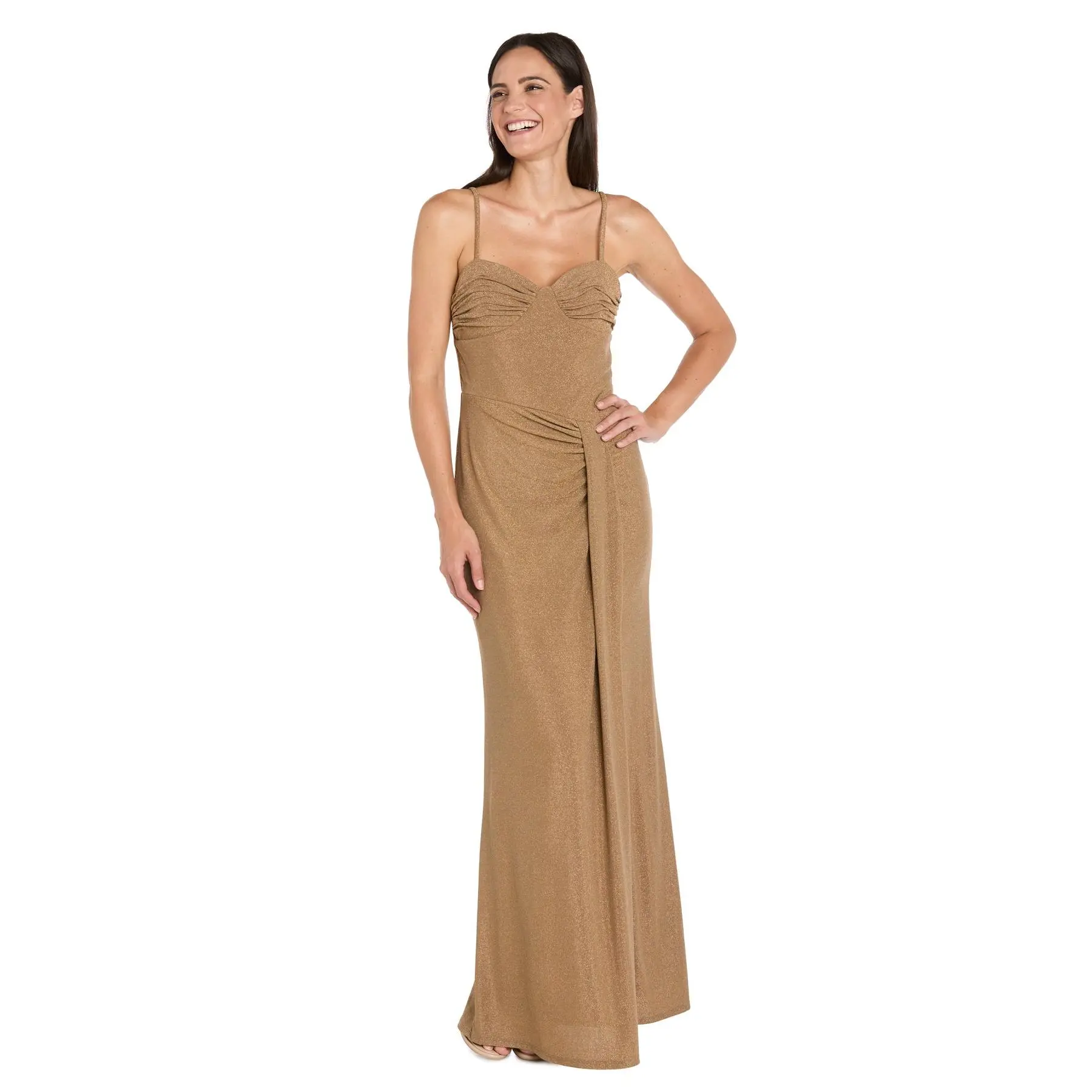 Gold Metallic Side Drape Dress