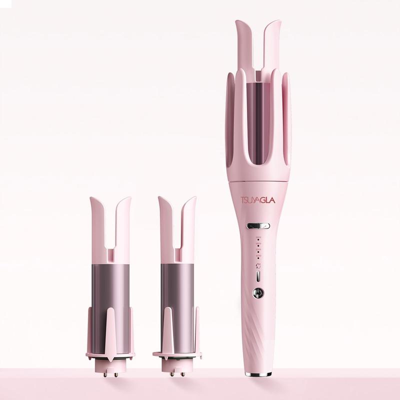 3 in 1 Automatic Curling Iron with 3 Curling Barrels 1" - 1.25" - 1.5" Rotating Iron 3 Temp Settings 10S Fast Heating Anti-Scald Dual Voltage Pink Hair Styling Tool Handle Gift