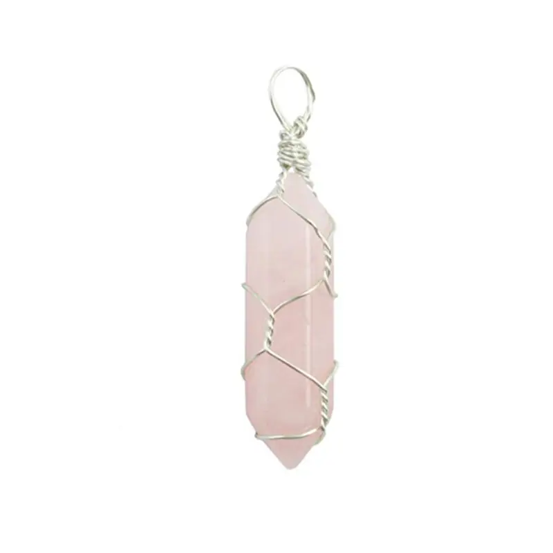 Raw Rose Quartz Pendant, Minimalist Handmade Spiritual Crystal with Silver Wire Wrap for Everyday Stacking Wear, Spiritual Pendant, Everyday Wear
