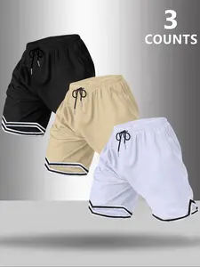 3-Piece Men's Summer Basketball Shorts Set, Workout Sets, Stylish Comfortable Drawstring Athletic Pants for Casual Outdoor Wear, Perfect Gift for Boyfriend, Sports Shorts Set