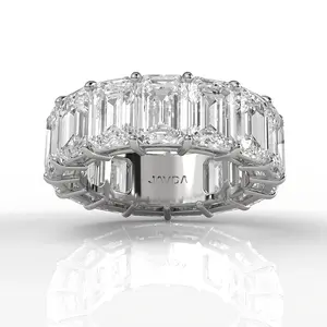 Women's Shared Prong Wedding Band Emerald Lab Diamond 6.75 mm 13.3ctw.