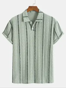 Men's Regular Fit Stripes Print Short Sleeve Polo Shirt Outfit, Casual Fashion Comfy Top for Summer, Men's Clothes for Daily Wear