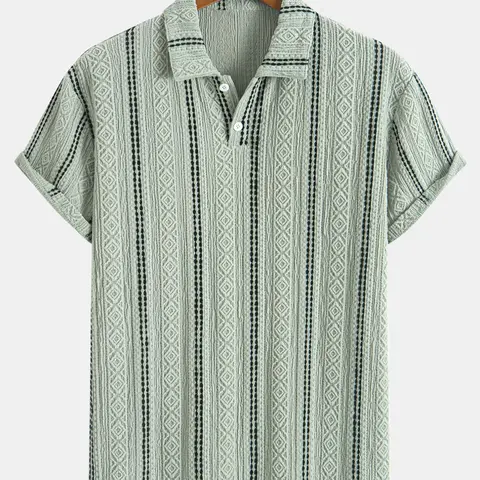 Men's Regular Fit Striped Print Short Sleeve Collared Polo Shirt, Trendy Casual Fashion Comfy Top for Summer, Men's Clothes for Daily Wear, Summer Polo Shirts