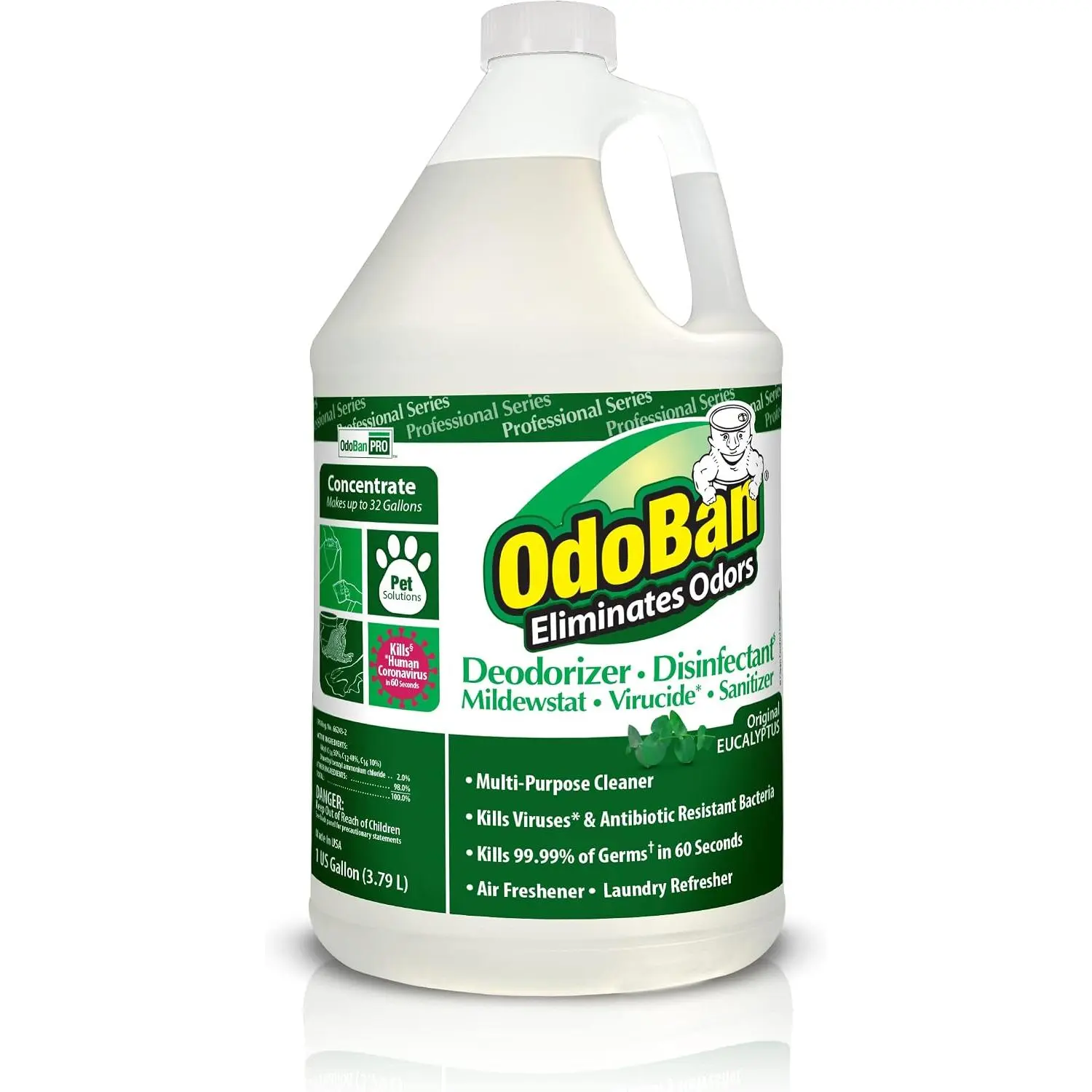 OdoBan Professional Disinfectant and Odor Eliminator Concentrate, Made in the USA, Original Eucalyptus Scent, 1 Gallon