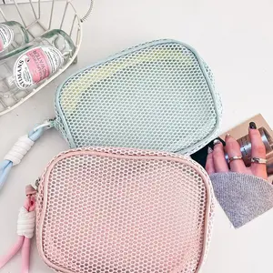 2-Pack Women's Mesh Makeup Bags, Breathable Travel Cosmetic Organizer, Zippered Portable Wash Kit, Ideal for Cosmetics, Skincare, Brushes
