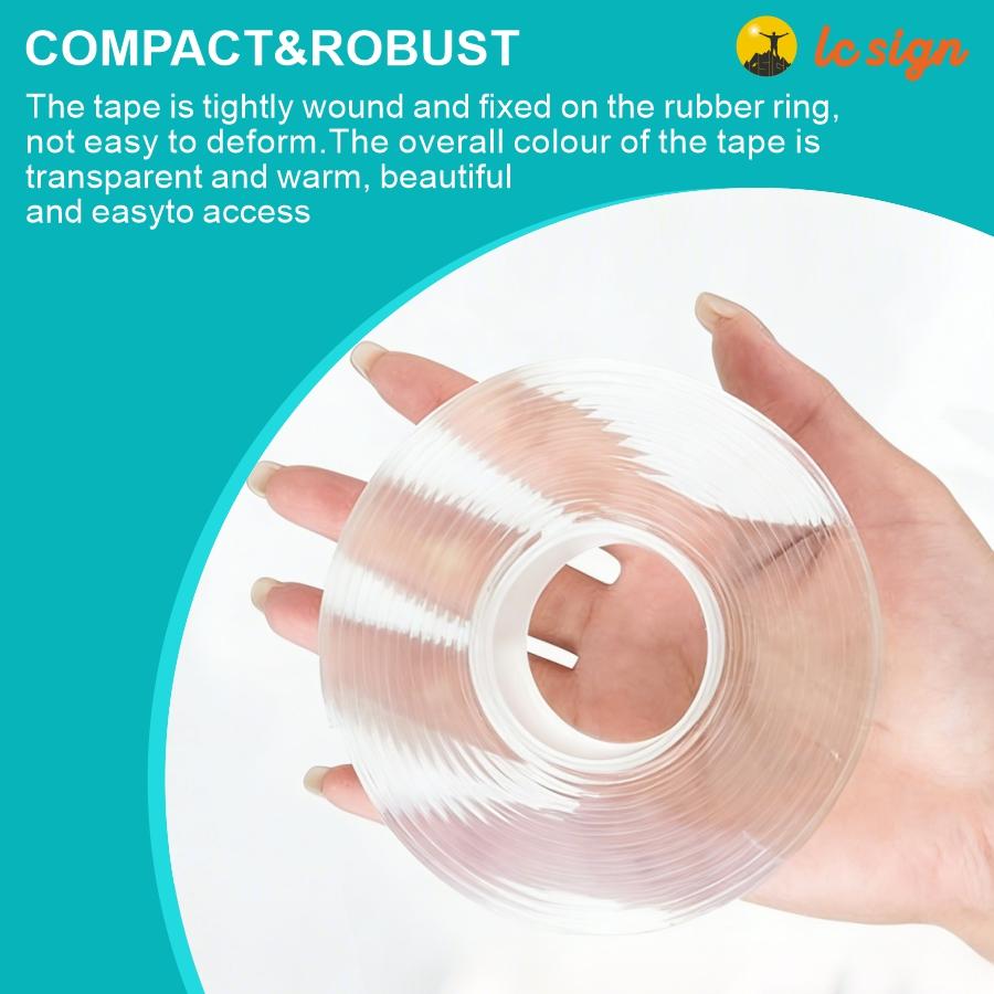 LC SIGN Heavy Duty Double Sided Nano Tape, Holds 18 lbs, Extra Strong Clear Adhesive Tape for Wall & Home Decor, Washable, Reusable & Damage-Free (1.96" x 9.84 ft)