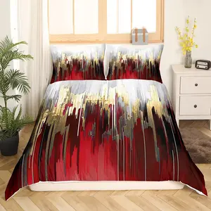 Feelyou Burgundy Duvet Cover Set - Graffiti Ombre Brush Strokes Oil Painting Design, Modern Contemporary Bedroom Bedding Set, Breathable, Zipper Closure, Machine Washable, No Comforter Included