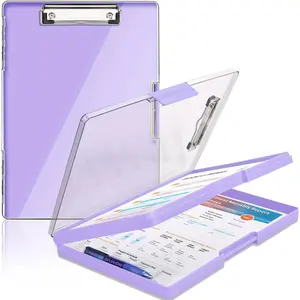 Clipboard with Storage, Heavy Duty 8.5x11 Clip Boards with 2 Storage Cases, Clear Visible Panel Side Opening Nursing Clipboard Folder for Office Supplies - Light Purple