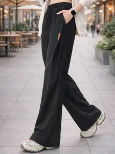 Women's Summer Ice Silk Lightweight Loose Straight Leg Pants, Quick-Dry Breathable Cool Sports Pants, Adjustable Cuffs, Yoga Fitness Running Outdoor Casual Wear
