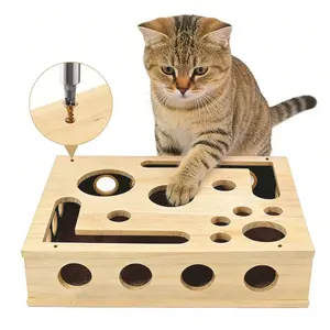 Durable Wood Cat Scratching Box Best Nail File for Cats Clippers & Grinders Alternative All Ages Cat Nail Care Tool Oak Enrichment Puzzle cat  toys