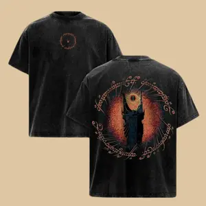 Lord of the Rings Washed Tee, Sauron Vintage Oversized T-Shirt, Retro Movie Graphic Shirt, Heavy Cotton Streetwear, Unisex Menswear Casual Top