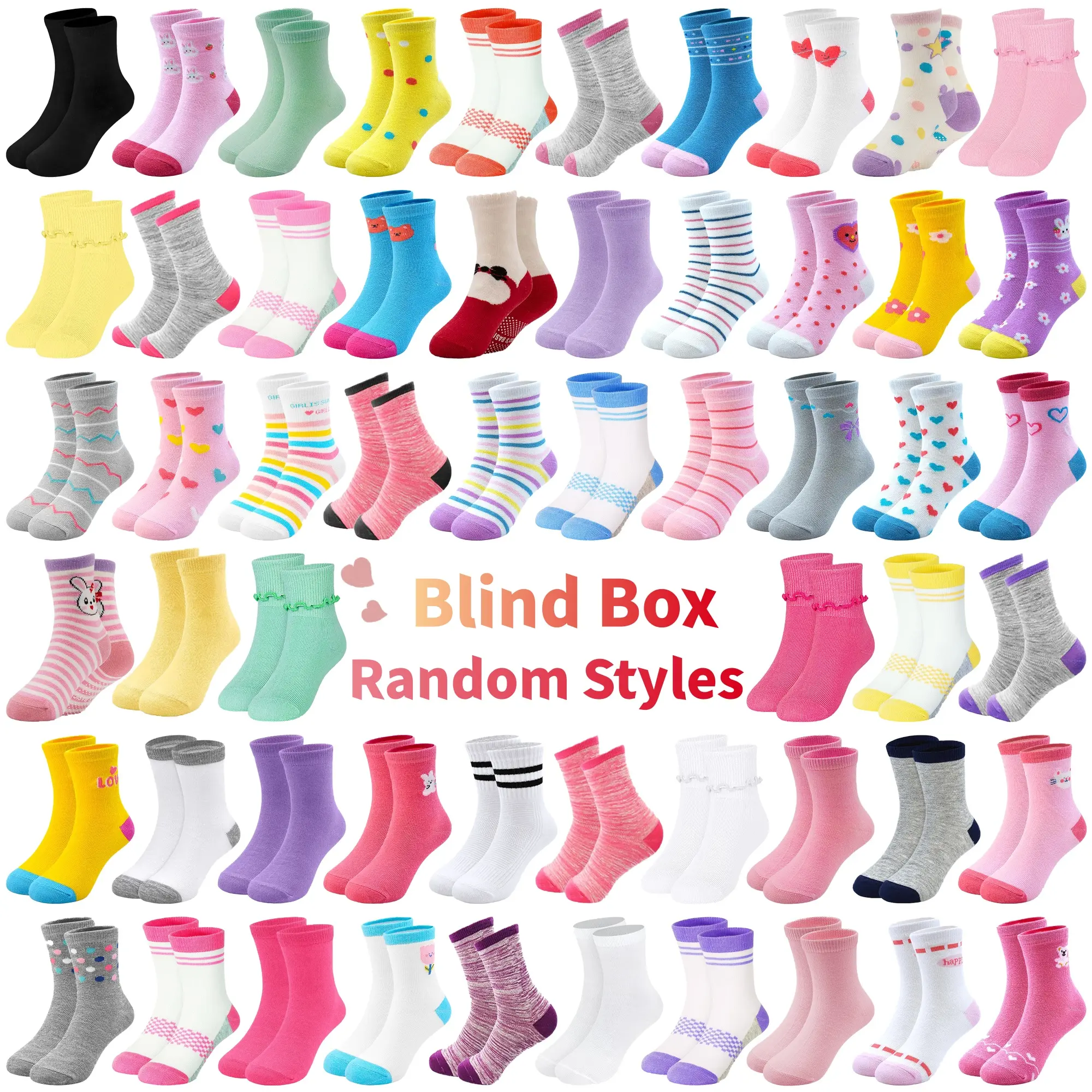 TPHON Girls Socks 24-Pack Surprise Blind Box, Cute Knitted Calf High Assorted Styles for Girls Ages 1-14, Breathable Comfy Daily Wear, Casual Daily Socks, Knitted Socks