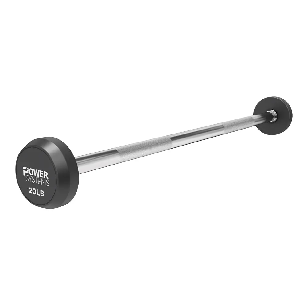 Power Systems Pro Style Rubber Fixed Straight Barbell Weighted Workout Bar w/Ergonomic Handle