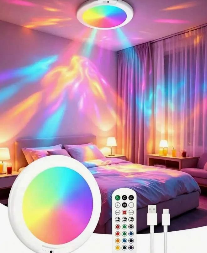 RGB LED Ceiling Light with Remote Control, USB Rechargeable Color Changing Flush Mount Light for Bedroom, Kids Room, Gaming Room, Party & Mood Lighting**