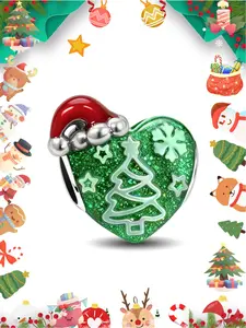 1Pc New Design Original Christmas Holiday Elements Heart-shaped Snowflake Christmas Hat Beaded Charm DIY Jewelry Making Kit for Bracelet Creative Craft Material Holiday Gift Pendant Women Birthday Gift Daily Wear Accessories