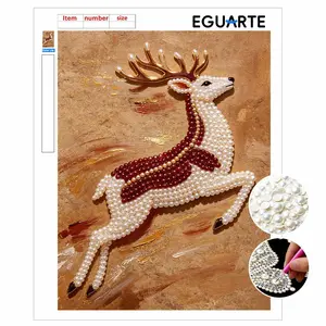 DIY Pearl Painting Kit, Running Deer Theme Wall Art Decor, Mosaic Craft Set, Cross Stitch Pattern, Gift for Friends