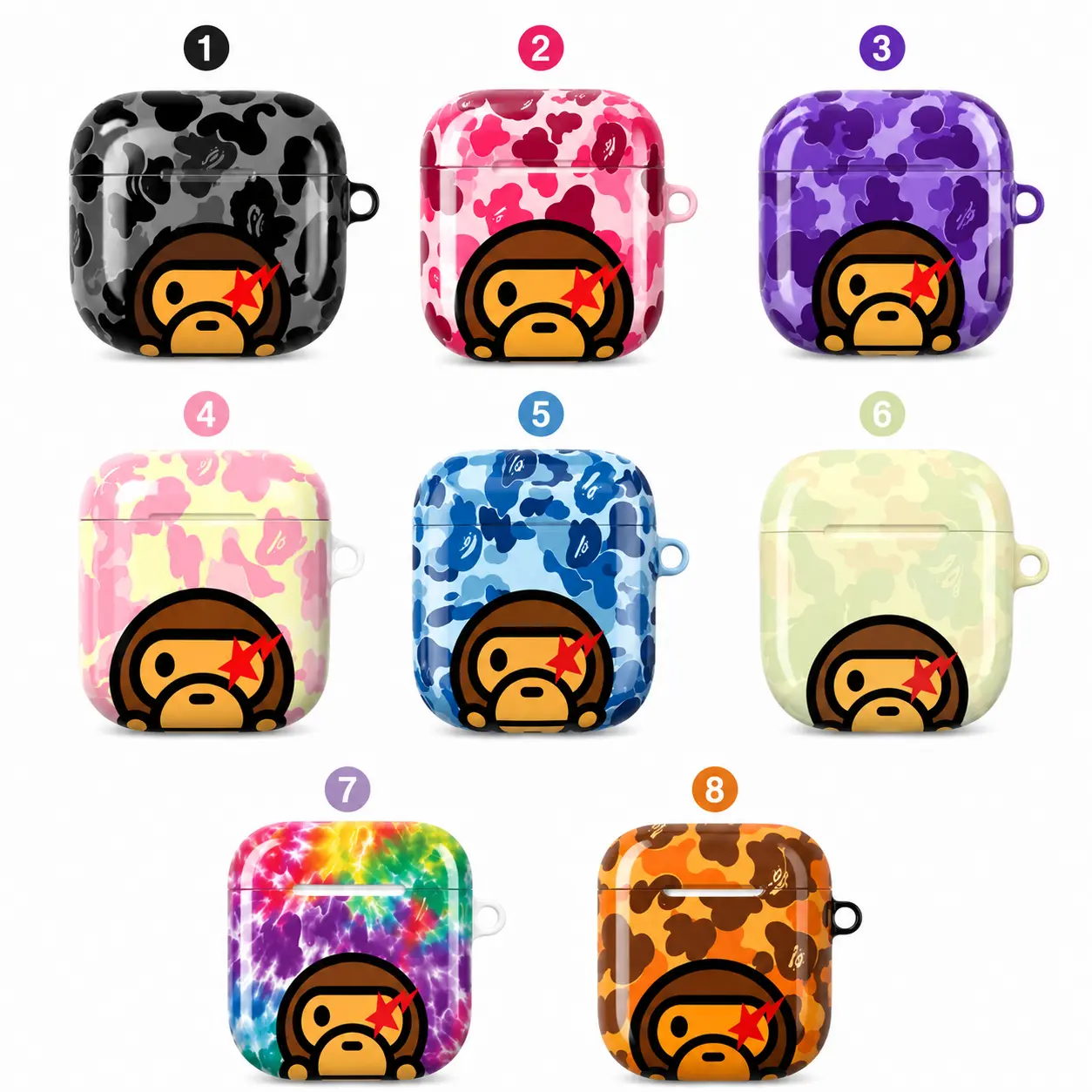 Baby Milo AirPods Case, Cartoon Monkey AirPods Case, Cute Ape Earbuds Cover, Camo Pattern AirPods Case, Kawaii Protective Case