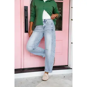 Restock! Risen The Hollis Light Wash Boyfriend Cuffed Barrel Jeans