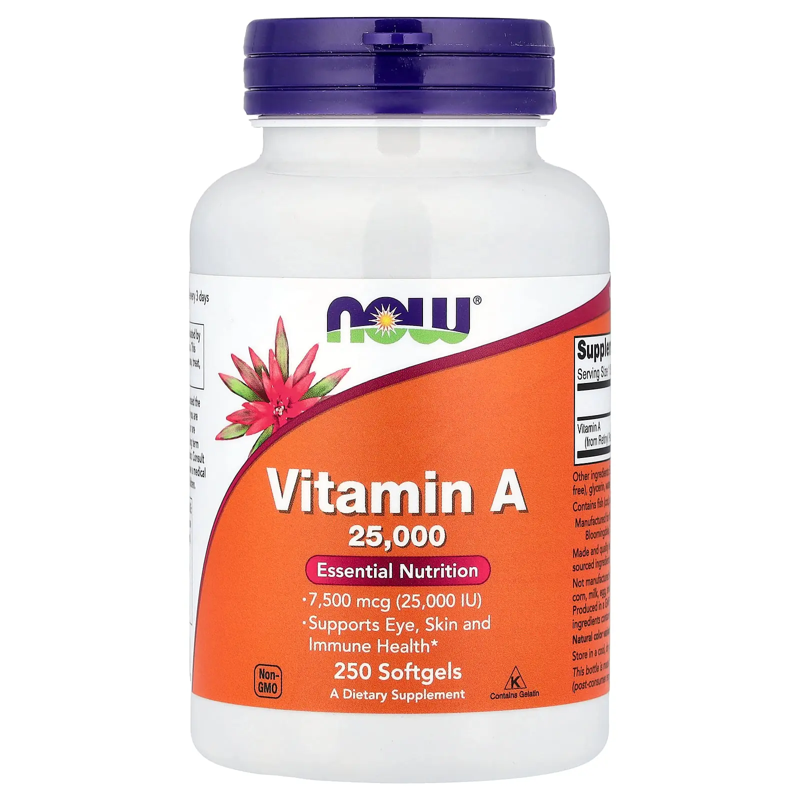 NOW Foods Vitamin A, 7,500 mcg (25,000 IU), 250 Softgels