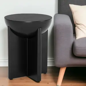 360 stand 20 in. Black Solid Wood Round Top Pedestal End Table, Pedestal Base Design, Versatile Entry Table
