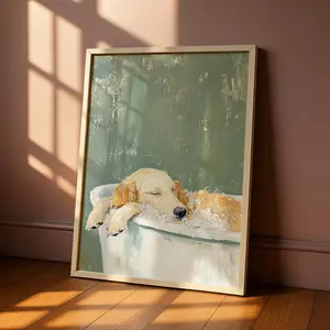 Unframed, Room Decor, Dog Lover Gift, Dog Bathroom Decor, Spa Bathroom Art, Golden Retriever Bathroom Print - Golden Retriever Wall Art, Golden Retriever Print