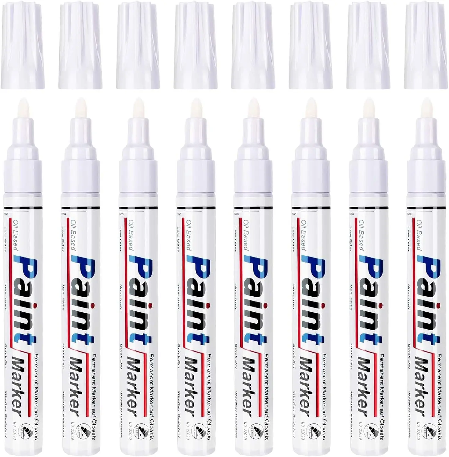 8-Pack White Oil-Based Permanent Marker Paint Pens, Waterproof, High-Opacity, Fade-Proof, Multi-Surface for Tubeless Tire Installation & White Letter Tires, Ideal for Engineers, Works on Metal, Wood, Rock, Plastic, Fabric, Glass, Crafts
