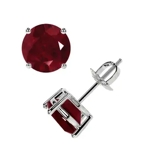 Classic Four Prong Round Ruby Stud Earrings (3.10cttw)- ERB001-7X7-AA