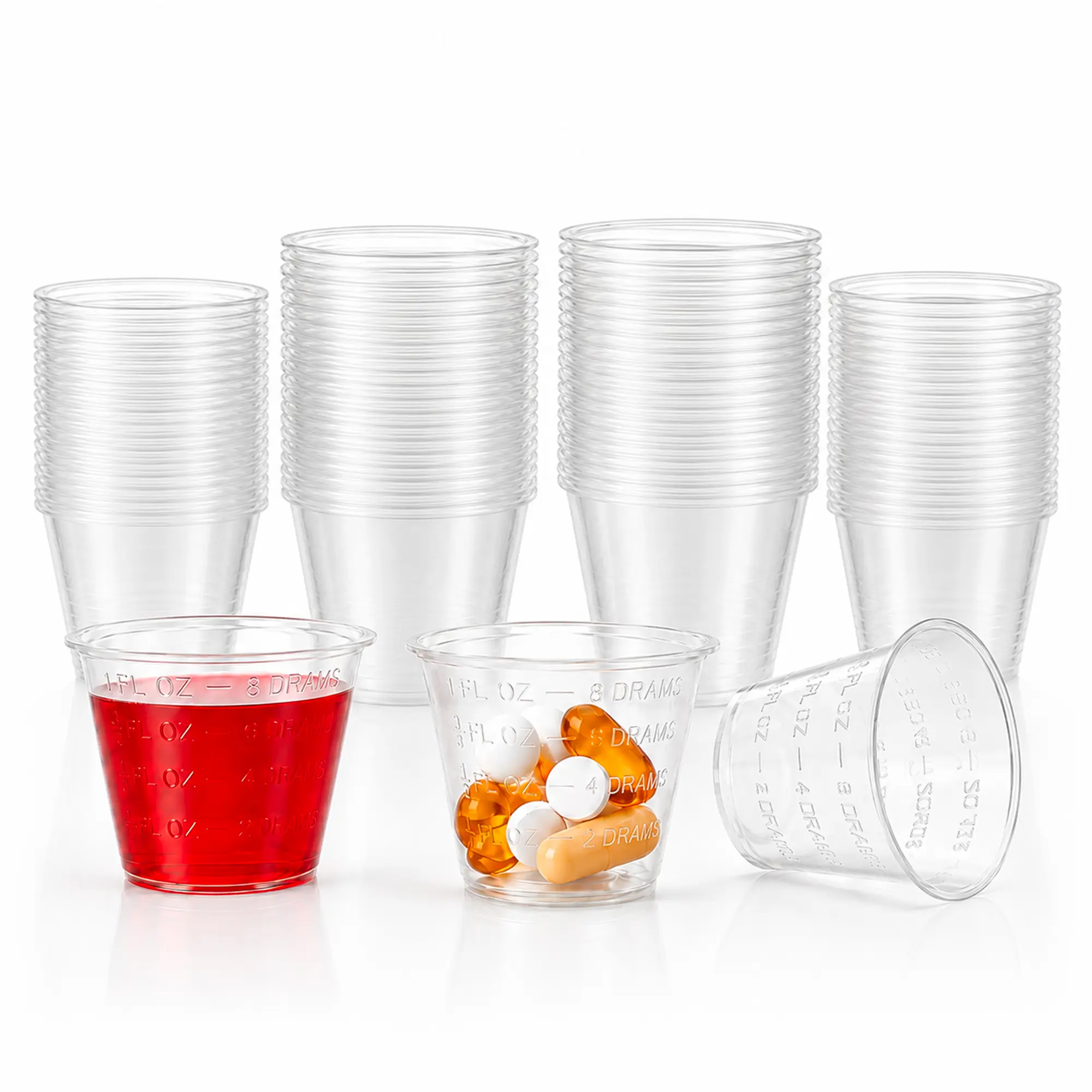 MEDCA 1 oz Disposable Graduated Medicine Cups - 100-Piece Bulk Plastic Cups Set with Embossed Labels, Graduated Marks, Disposable Plastic Drinkware for Medical Use, Home Festive Parties, 100% Satisfaction Guarantee