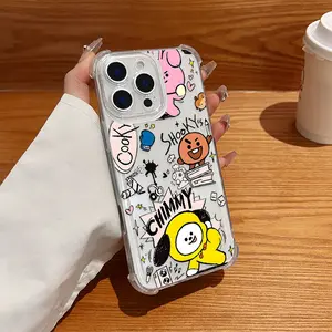 BT21 Chimmy Shooky and Cooky Case, Creative Graffiti Puppy Design for Cellphone, Transparent Four-Corner Drop-Proof Protective Case for iPhone 17, 16 Pro Max, 15, 14, 13, 12, 11, Lightweight and Durable MX1783KT