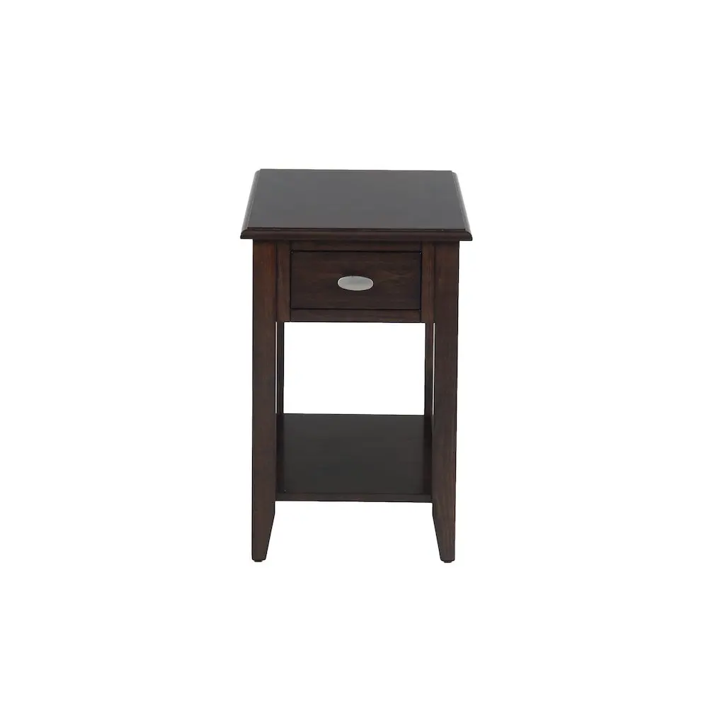Merlot Warm Finish Chairside Table - Traditional Classic Indoor Furniture with Compact Footprint and Storage Drawer