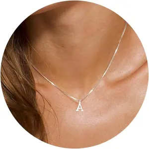 Silver Initial Necklaces for Women, Dainty Silver Letter Necklace Simple A-Z Choker Necklace Simple Cute Personalized Monogram Name Necklace Silver Jewelry Necklace for Women Gift