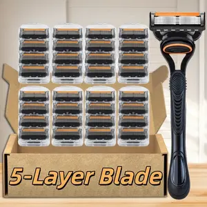 High-Quality Five-Layer Manual Shaver, Stainless Steel Blades, 1 Handle + 8-48 Replacement Heads, Universal Handle, Men's Grooming Tool, Razors Set