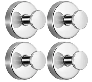 Set of 4 no-drill vacuum suction hooks—stainless steel, waterproof wall mounts for bathroom and kitchen; strong load capacity towel and bathrobe hooks bedroom storage hat organizer funny stickers