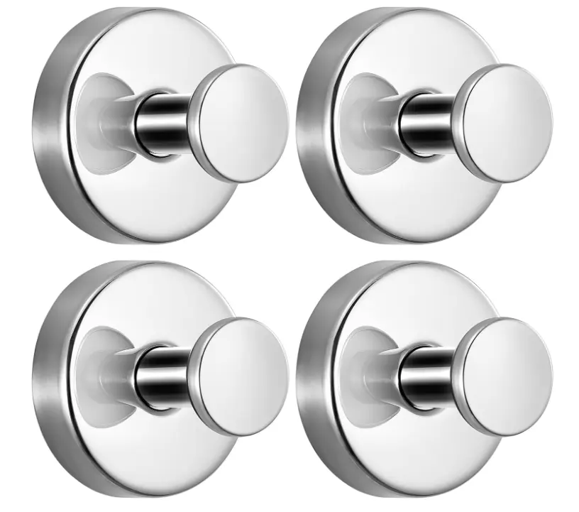 4-Pack No-Drill Stainless Steel Vacuum Suction Hooks, Waterproof Wall Mounts for Bathroom & Kitchen, Strong Load Capacity Hooks for Towels, Bathrobes, Bedroom Storage & Hat Organization