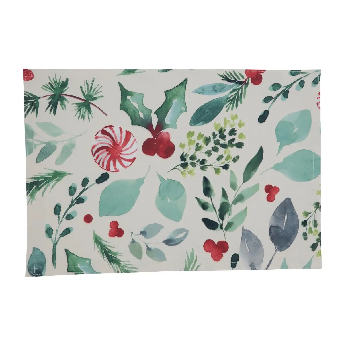 212 MAIN Set of 4 13x19 in. Oblong Traditional Holiday Kitchen Decorative Placemats - Christmas Foliage, Candy Canes Tableware with Bright Print, Festive Design, Kitchen Decorative Placemat
