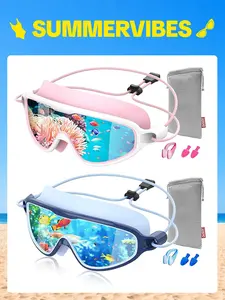 Aegend 2-Pack Kids Swim Goggles, Bungee Strap, No Leaking, Anti-Fog, Quick Adjust Youth Swimming Goggles for Ages 6-14, Summer Vibes