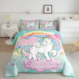 Unicorn Comforter Set, Unicorn Bedding Set, Kawaii Rainbow Reversible Bed Sets Room Decor All Season Bedding Set