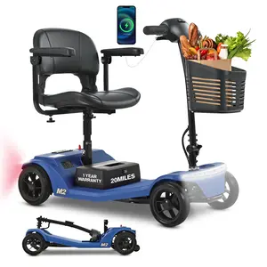 Metro Mobility 4 Wheel Powered Mobility Scooters, 330 lbs Capacity Mobility Scooters for Adults, Electric Folding Scooters for Seniors 20 Miles Range LED Light-BLUE