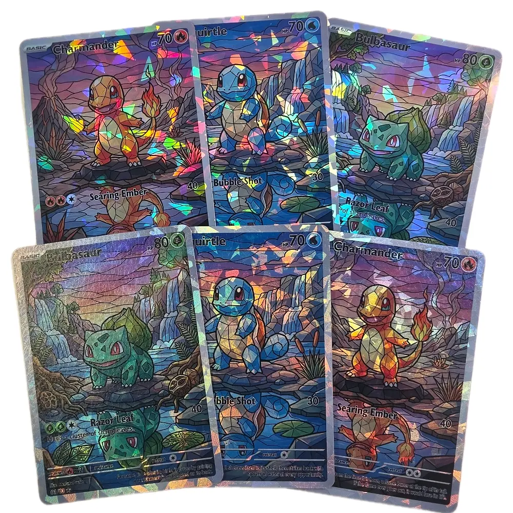 Kanto Starters Stained Glass Shattered Holo - Charmander, Squirtle, Bulbasaur Custom Card