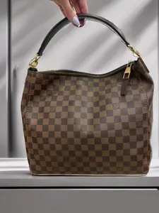 Pre-owned Louis Vuitton canvas/leather Shoulder Bags Damier Ebene Portobello PM $1099