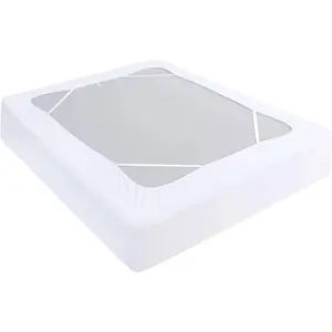 Box Cover Queen Size, Elastic Wrap Around 4 Sides Bed Skirt, Sleek Alternative for Bed Skirts for Hotel/Home, Fits Box Springs up to 13", White