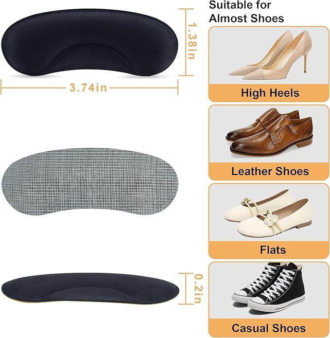Heel Pads for Shoe That are Too Big, Inserts for Women, Heel Grips for Womens Mens, Protectors Cushion Liners for Blisters Loose Shoes, Comfort Fillers (BeigeBlack 4Pairs)