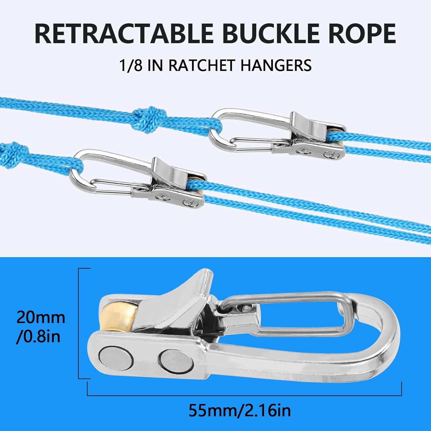 Summervibes 3 or 6 Pack Rope with Roller Tensioner for Easy and Secure Tying,2026 New Heavy Duty Retractable Buckle Rope with Accessory Cord for Camping Boating Home Storage Outdoor Use