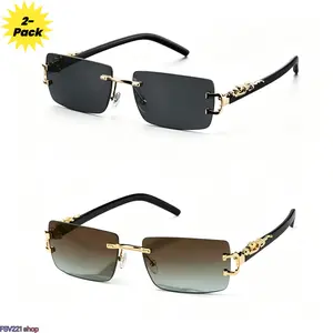 2-Pack Rimless Gradient Sunglasses for Men Women Luxury Gold Frame Shades with Decorative Temples Durable Comfortable for Streetwear Daily Use