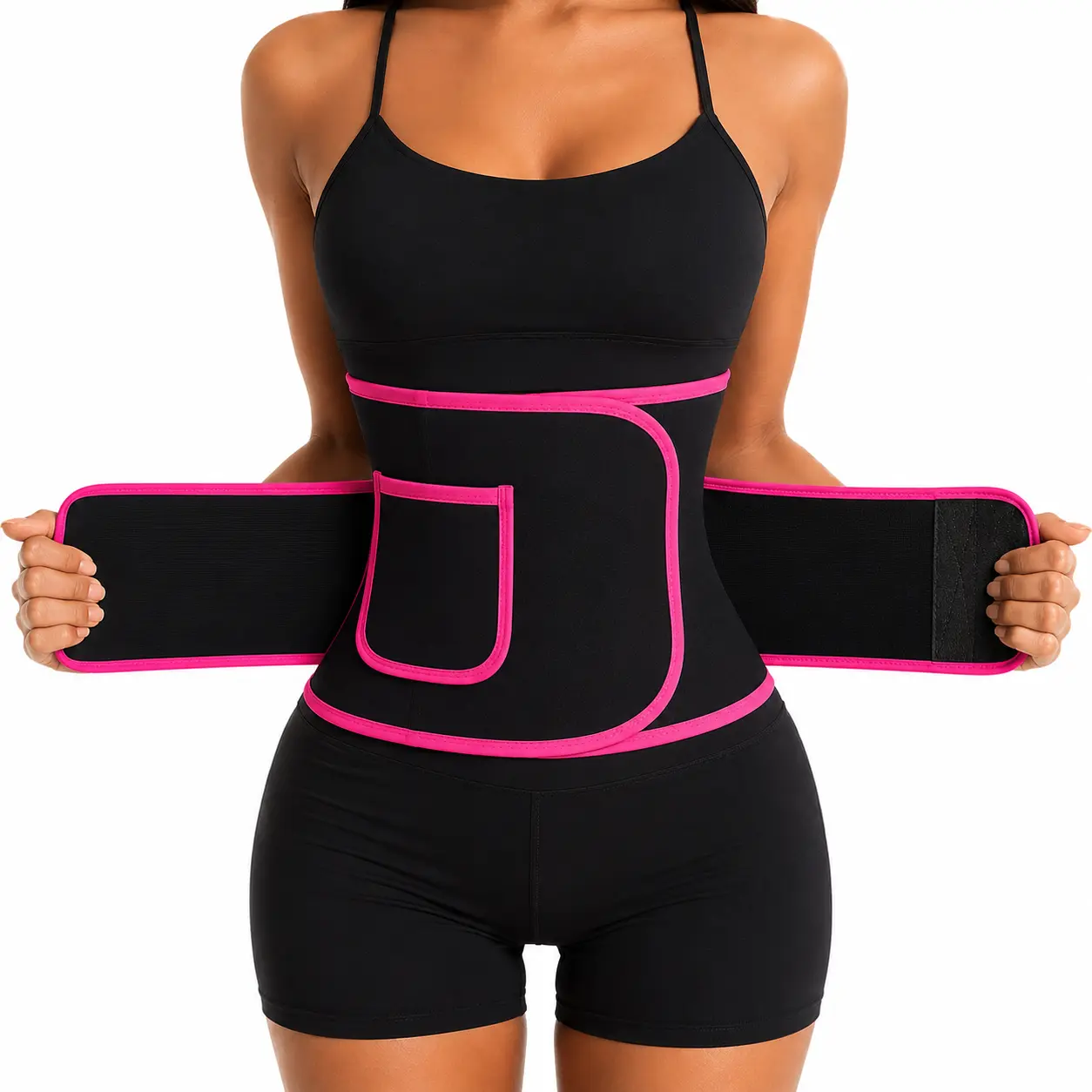 ZAVO Sweat & Support Waist Belt – Adjustable Waist Trainer for Fitness, Running, Squats & Workout Training Womenswear Shapewear Pink Spandex Compression Fabric