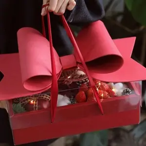 Transparent Fruit Flower Box with Large Bow, Wedding Gift Box, Baby Shower Party Favor, Kraft Paper Wedding Box, Floral Bouquet Holder, Special Box, Gift Box Design, Gift Box Packaging